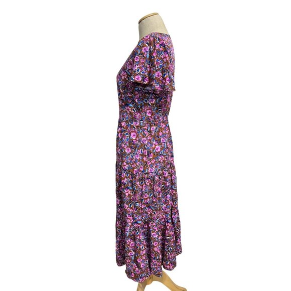 J.Crew Factory Dress Women's Size 2 Flutter-Sleeve Tiered Midi Floral Multicolor - Picture 2 of 10